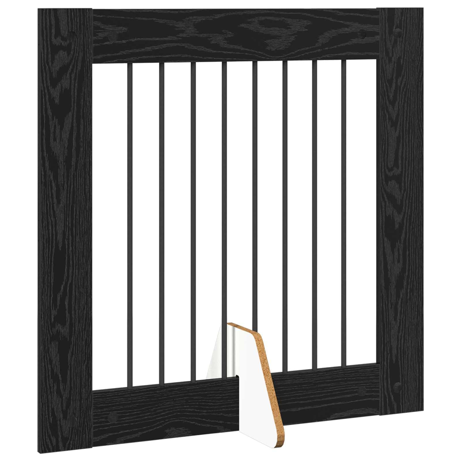 Portería para perros con soporte de madera de roble negro, 80 x 80 cm, plegable y portátil, 4 piezas de rejilla para barrera interior, protección y alojamiento seguro de cachorros y perros
