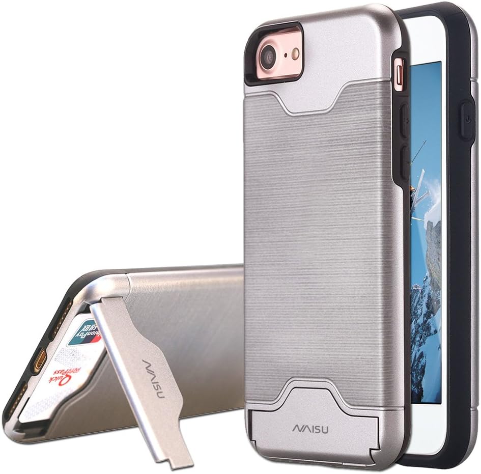iPhone 7/8 Case, NAISU [Card Slot Holder] Slim Dual Layer Hybrid Shockproof Protective Cover with Kickstand for Apple iPhone 7/8 (4.7Inch) - Silver Gray