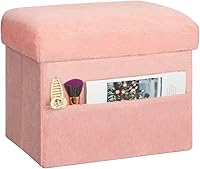 FaiPueStore Folding Storage Ottoman with Thick Furry Padded Seat - 300 lbs Footrest Stool, Soft Fur Bench for Bedroom Living Room 17x13x13IN Pink
