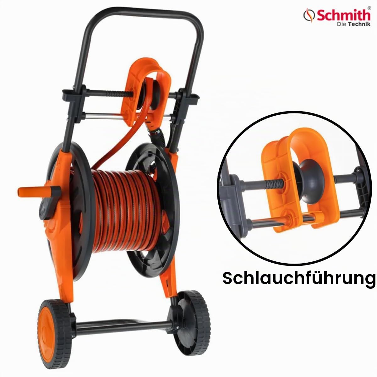 Schlauchwagen mit Schlauch, Wasserpistole, Gartenschlauch 25m, Schnellkupplungen, für Garten, Rasen, Einstellbarer Sprühpistole, Schlauchaufroller mit Schlauchführung, Komplettset
