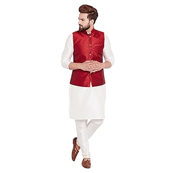 black kurta with red jacket