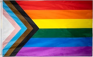Storm&Lighthouse Progress Gay Pride LGBTQ+ Flag Rainbow with Chevron 5ft x 3ft with Eyelets Pride Accessories Gay Pride Banner for Party Parades, Carnivals, Festival Decorations and Celebrations