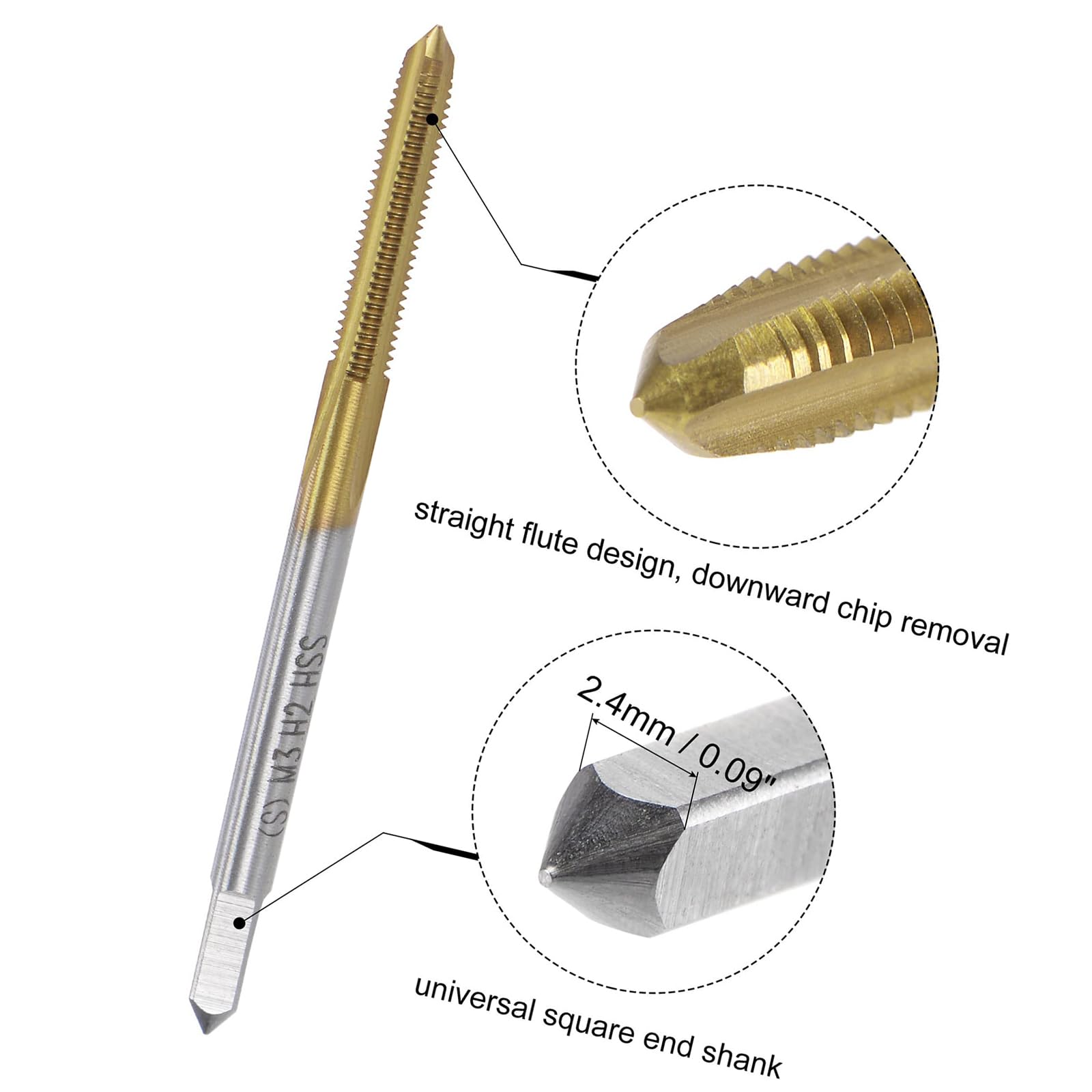 MACHSWON Tap and Die Set Metric M3x0.5,HSS (High Speed Steel) Titanium Plated Machine Straight Flute Thread Screw Tap,Alloy Steel Round Threading Die - Image 3