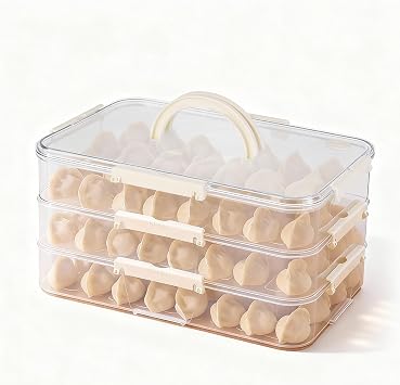 Plastic Cookie Storage Containers Airtight,3-Layer Food Storage Containers with Lid&Handle,Stackable Thicken Cookie Carrier for Transport Dumpling Storage Box,White