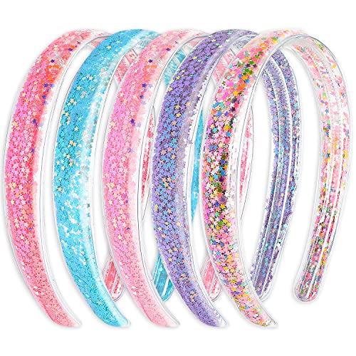 Sawowkuya 5 Pcs Glitter Headbands for Girls, Sparkly Confetti Headband for Kids, Cute Rainbow Pink Purple Blue Head Bands, Sequin Girls Headbands Little Girl Hair Accessories