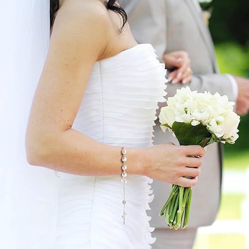 Miniatura 5 de MTLEE Mini pulsera de bautismo con rosario para niños, niñas y mujeres, recuerdos de bautizo con bolsas de organza, cuentas de oración para