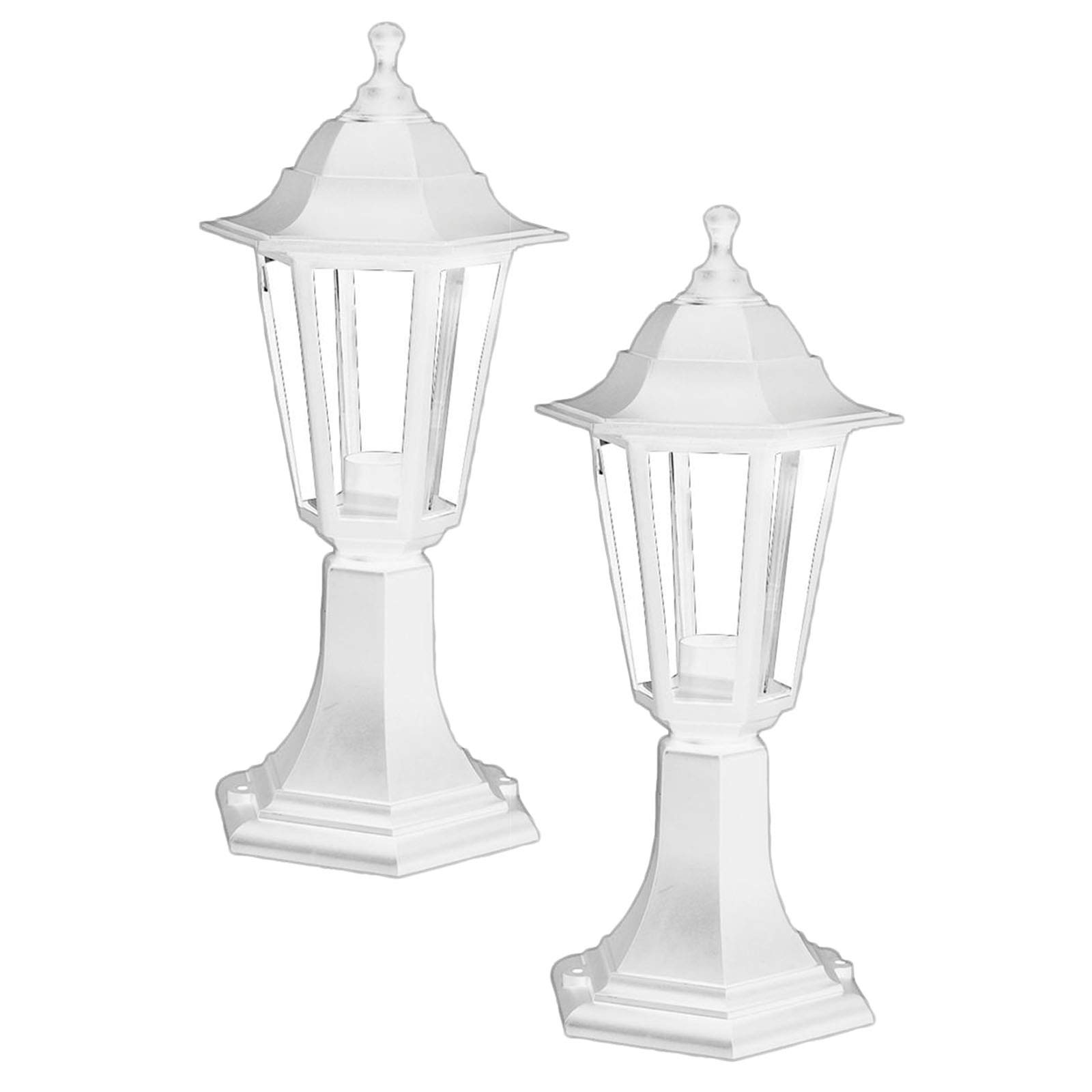 Ex-Pro Traditional Style IP44 Rated White Outdoor Garden Post Top Lamp Lantern Light, E27 Fitting - 2 Pack