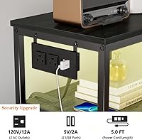 Vista 9 de Furnulem Cómoda para Dormitorio, Mesita de Noche Alta, Cajonera Vertical con Parte Superior de Madera, Estación de Carga, Luces LED, 5 Cajones