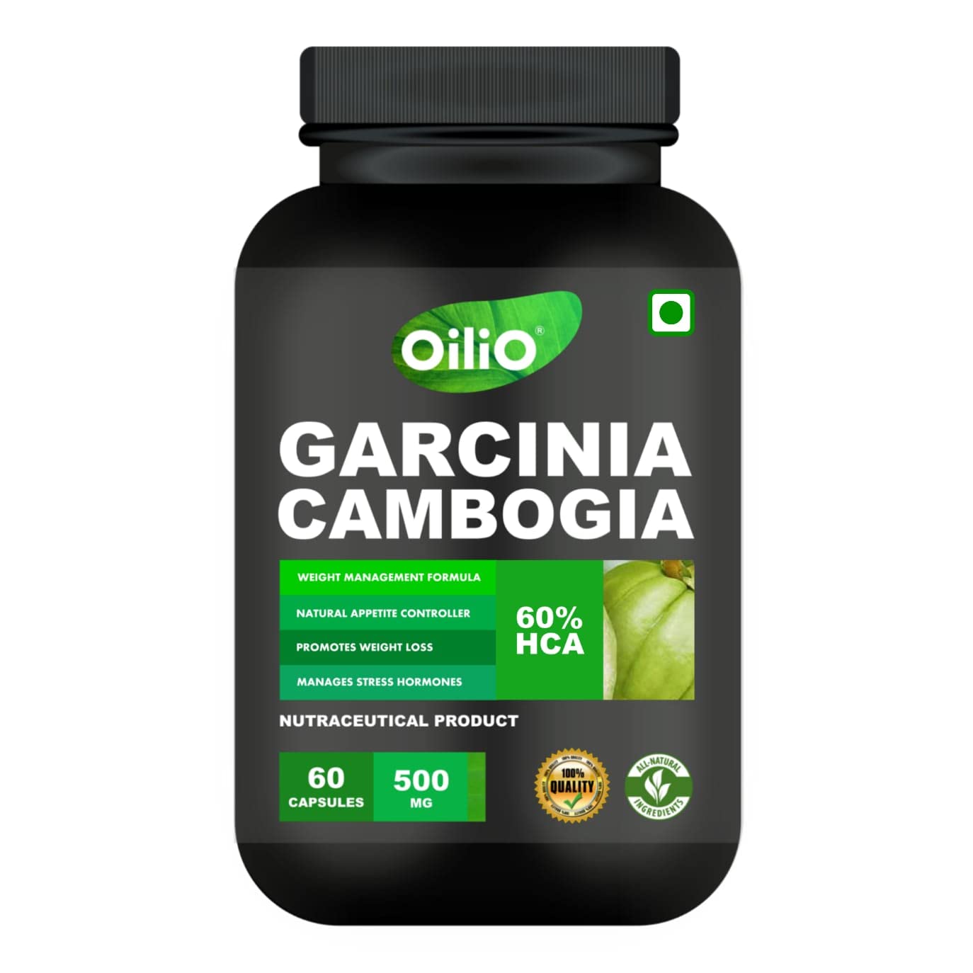 Oilio Garcinia Cambogia Extract Veg Capsules | Supplement for Weight Management & Better Digestion-for Men & Women| 60 Veg Capsules (Pack of 1)