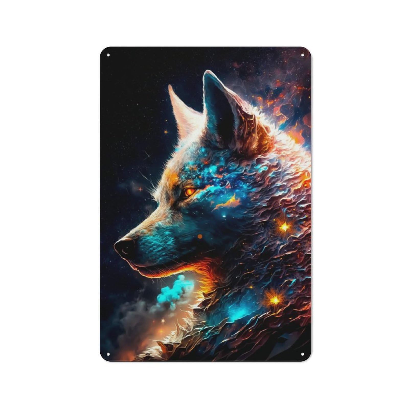 Metal Sign 30x20cm with Wolf Space for Workshop Wall, Rustic Decor, for Collectors Decorating Workshops And Hobby Rooms