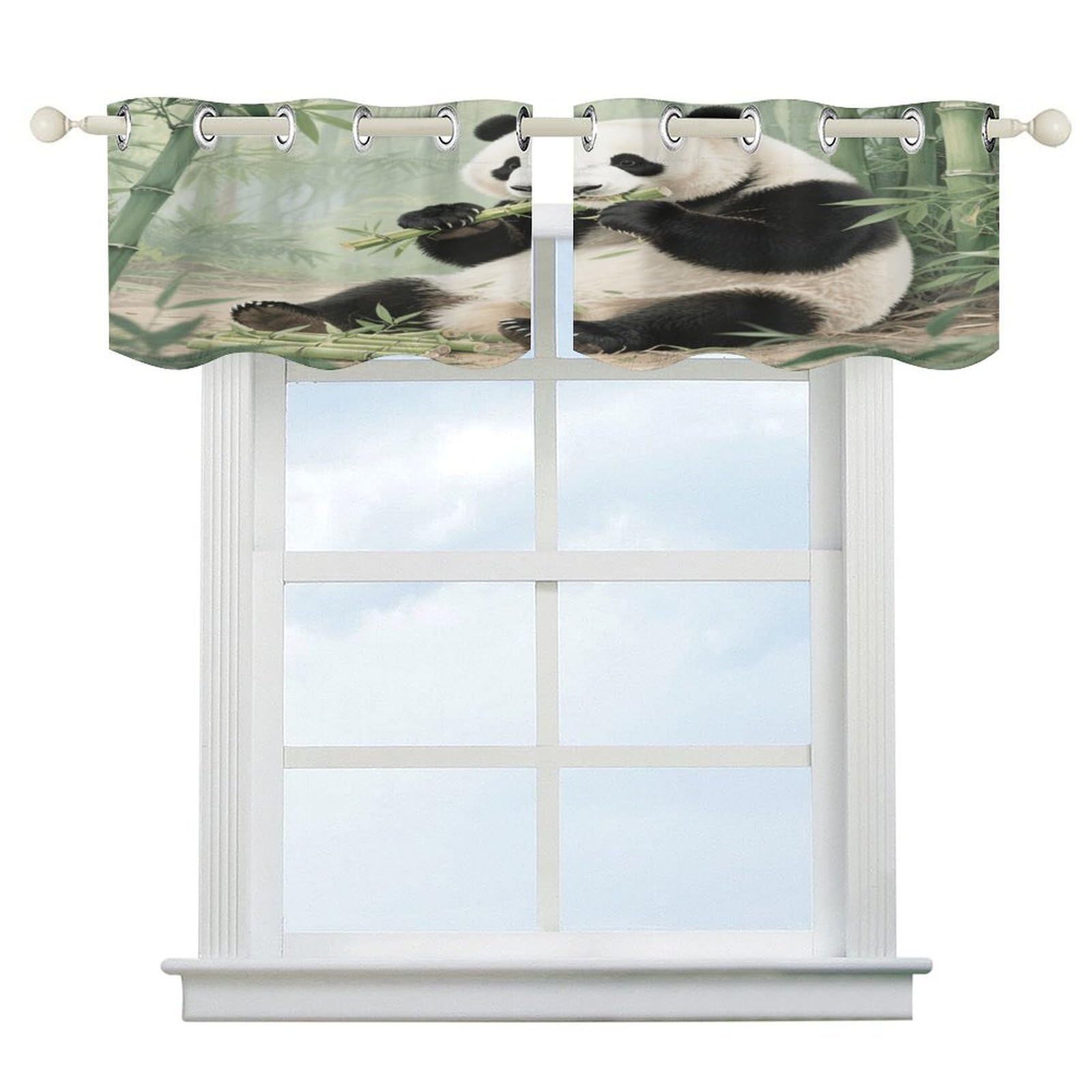 Fekiloot Style Giant Pandas Eating Bamboo Short Curtains Valance Curtain