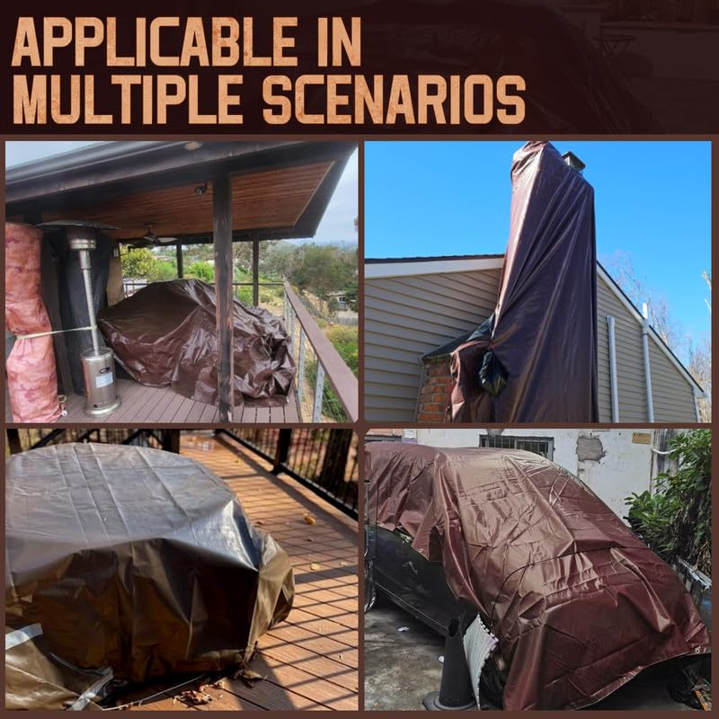 Image of 10x10 Tarp 8 Mil Waterproof Tarp Multipurpose Poly Tarpaulin Brown /Black