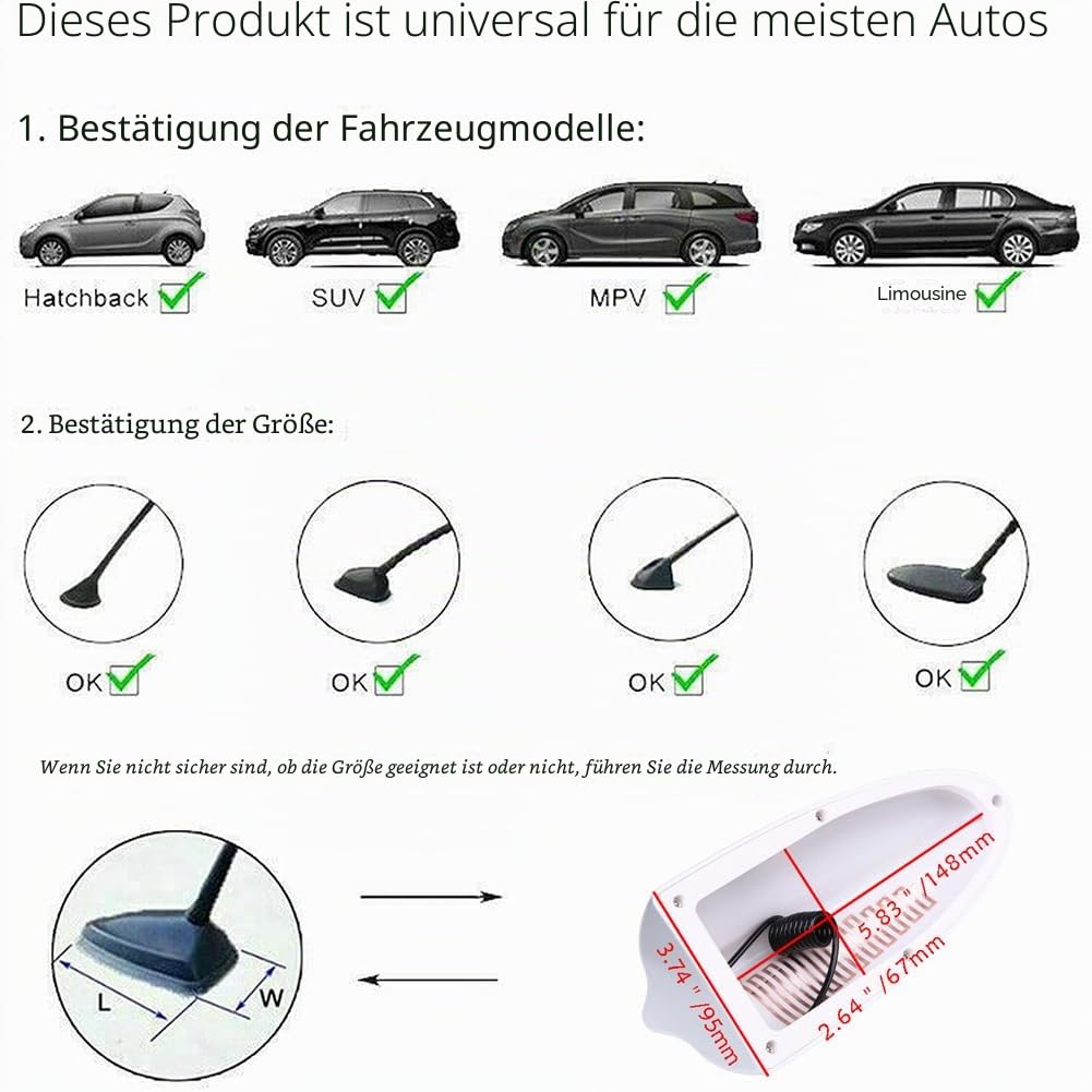Shark Haiflosse Autoantenne mit Verstärker AM FM Dachantenne Silber