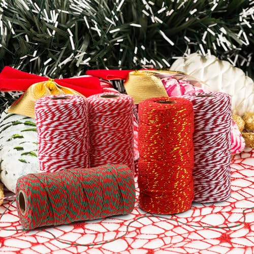 Bememo 1640 Feet Christmas Baker\'s Twine Cotton Packing Rope Cotton Cord 5 Pieces for Christmas Wrapping Arts Crafts DIY Craft Decoration and Gardening(Red Colors)