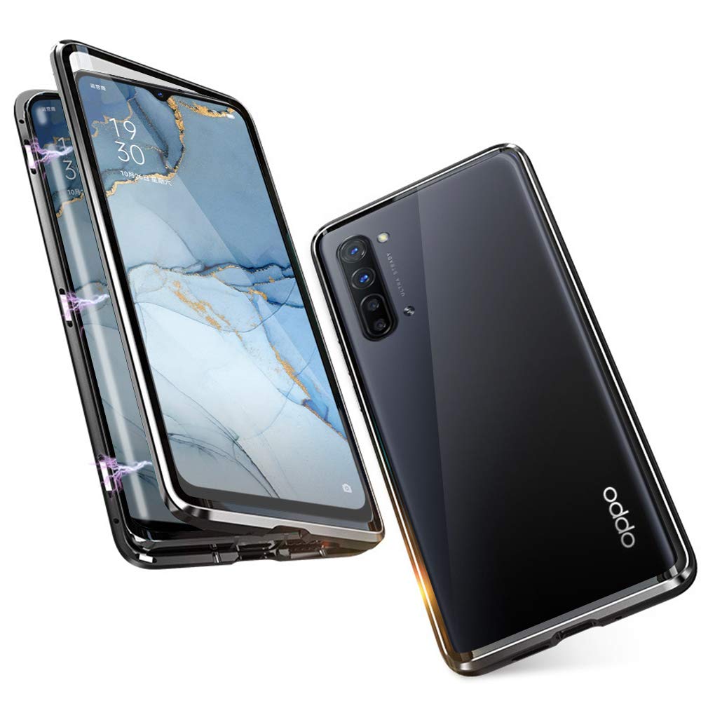DoubTech Case for Oppo Find X2 Lite Magnetic Adsorption Tech Cover 360 Degree Protection Aluminum Frame Tempered Glass Powerful Magnets Shockproof Metal Flip Cover