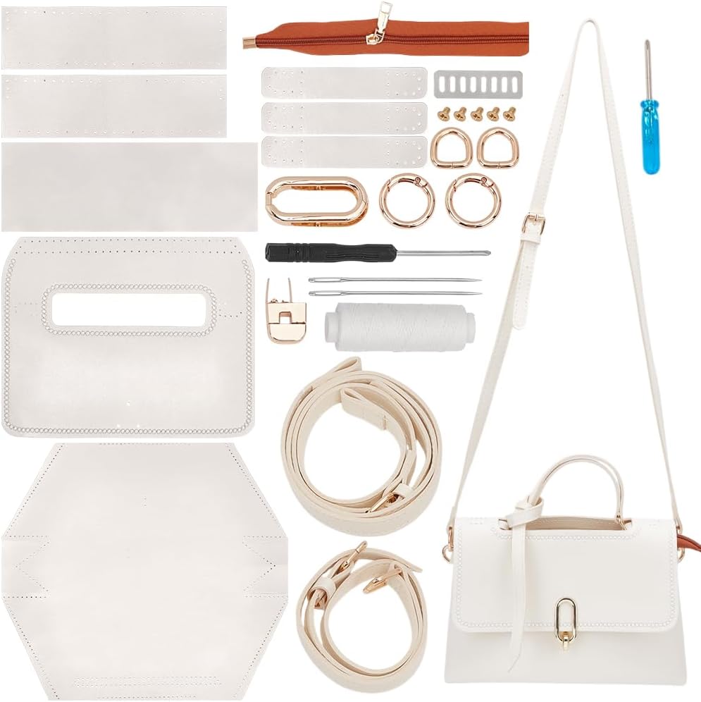 WADORN DIY Crossbody Bag Making Kits, PU Leather Shoulder Bag Sewing Set for Women Handicraft Gift Handmade Handbag Purse Sewing Making Accessories for Christmas Valentine Holiday, Floral White