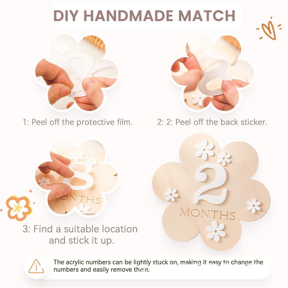 Cartes Mois Bébé Greyoe - Lot Bois 14,5cm Pour Photos 1 à 12 Mois