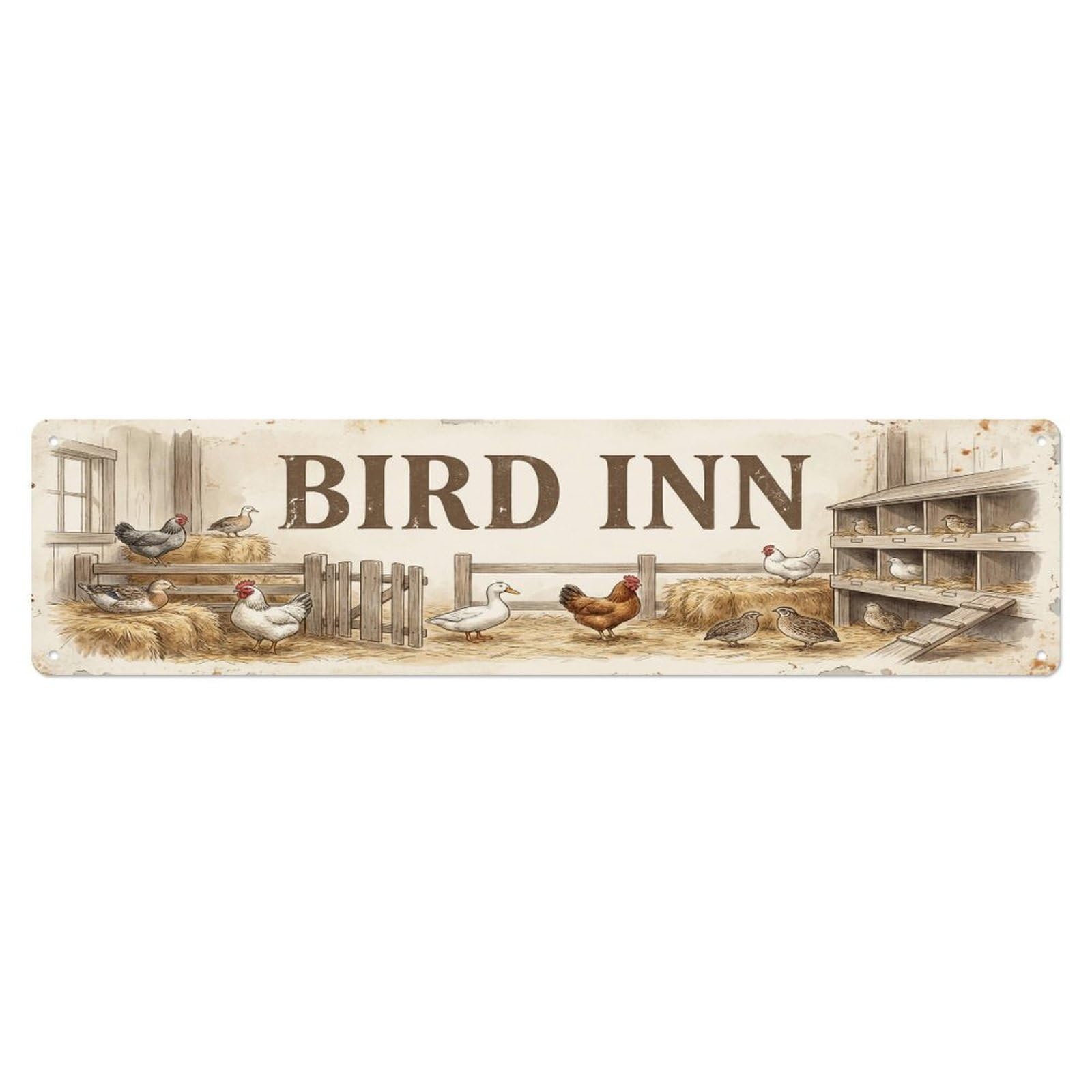 Vintage Coop Inn Bird Farmhouse Funny Bird Backyard Farm Metal Tin Sign Plaque Wall Decor for Cafe, Club, Garden Metal Poster 4x16Inch