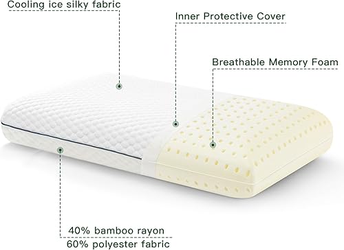 Miniatura 2 de OTOSTAR Almohada de espuma viscoelástica, almohada de cama refrescante y ventilada con funda de almohada refrescante lavable, almohada de espuma