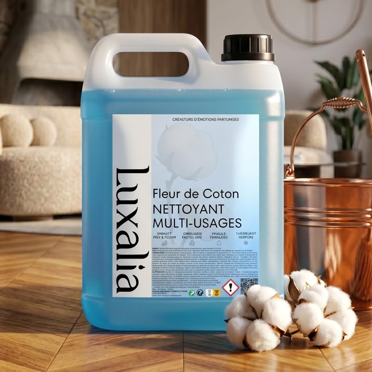 Nettoyant Sol Fleur de Coton - Sols & Multi-Usages - Hautement Parfumé & Ultra Efficace - 5 Litres - LUXALIA