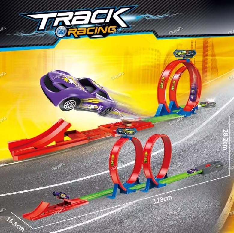 Goyal's Track Racer Car Toy Set for Kids Age 3-12 Year Old & Launcher Make 360 Spin Way Powerful/Inertia Powerd Car Racing Track Toy Set (Double Loop ...