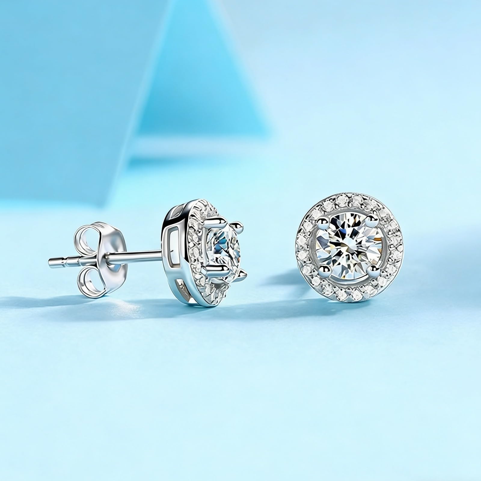 Kolczyki sztyfty białe złoto 750 585 375 damskie kolczyki damskie eleganckie wzornictwo Halo z 4 wypustkami okrągłe Moissanite 0,5 ct / 1 ct kolczyki na sztyfcie prawdziwa biżuteria ślubna dla
