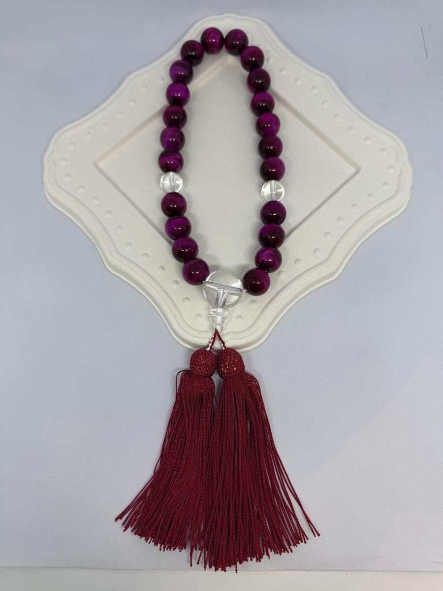 ピンクタイガーアイ 水晶 桃虎眼石 略式数珠 片手数珠 念珠 数珠 御念珠 正絹房 桐. H