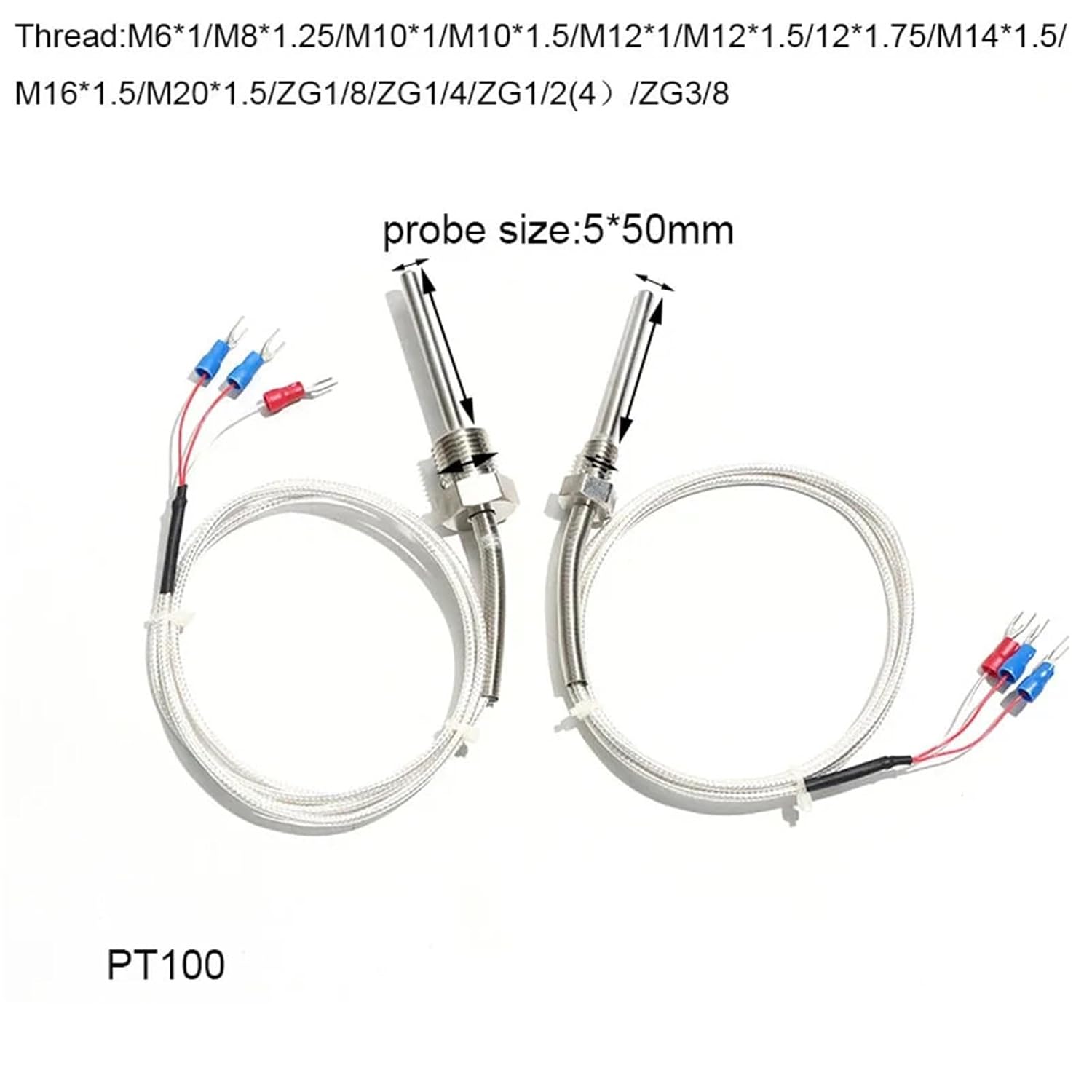 WZP-291 PT100 Thermocouple Temperature Sensor M6/M8/M12 Thread Thermal Resistance 5 * 50mm 1Pcs(5x50mm M14x1.5 1M)