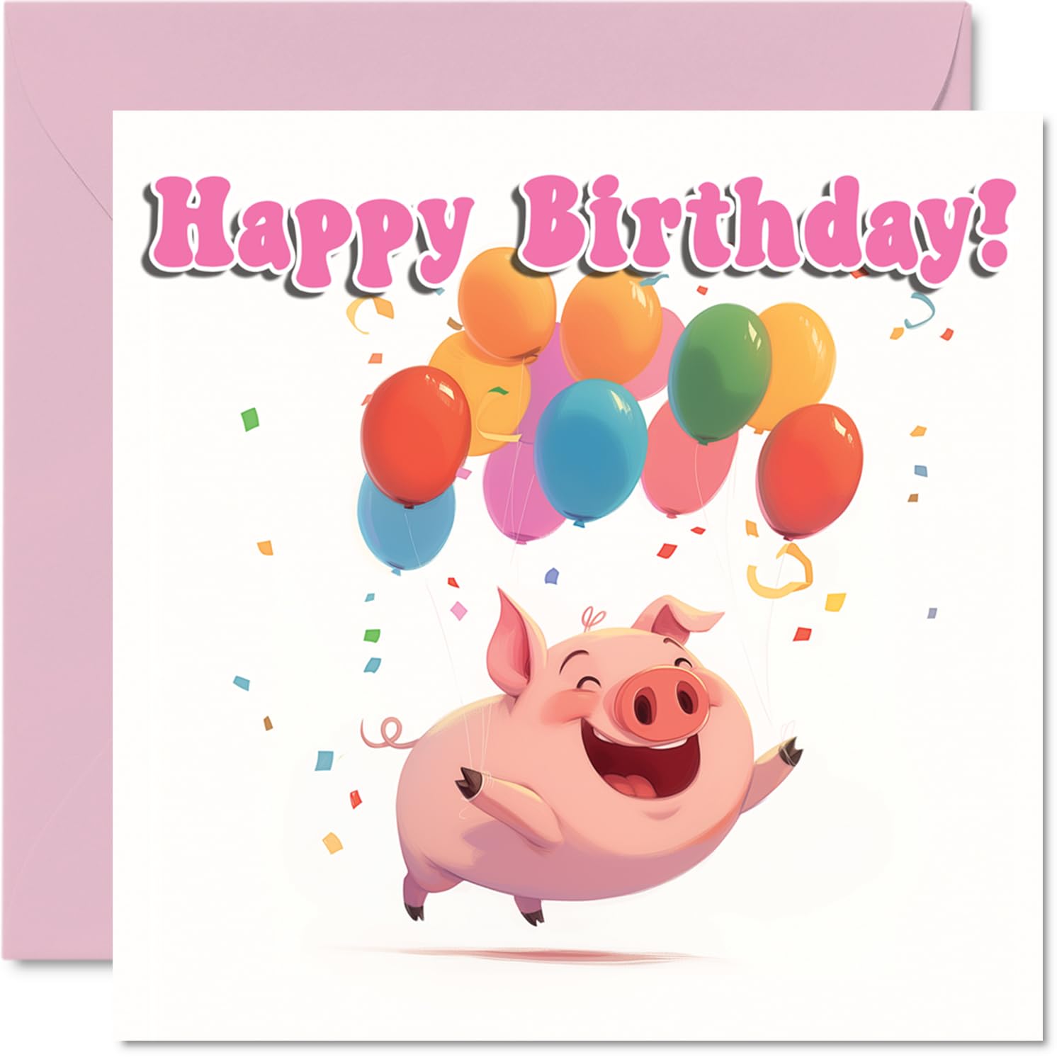 Pig Birthday Cards - Balloon Animals - Happy Birthday Card for Son Daughter Brother Sister Grandson Granddaughter Niece Nephew Cousin, 145mm x 145mm Bday Greeting Cards