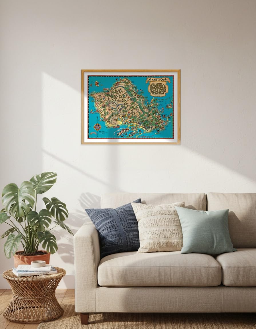 Amazon.com: Hawaii USA - Island of Oahu Map - Vintage Map by Ruth