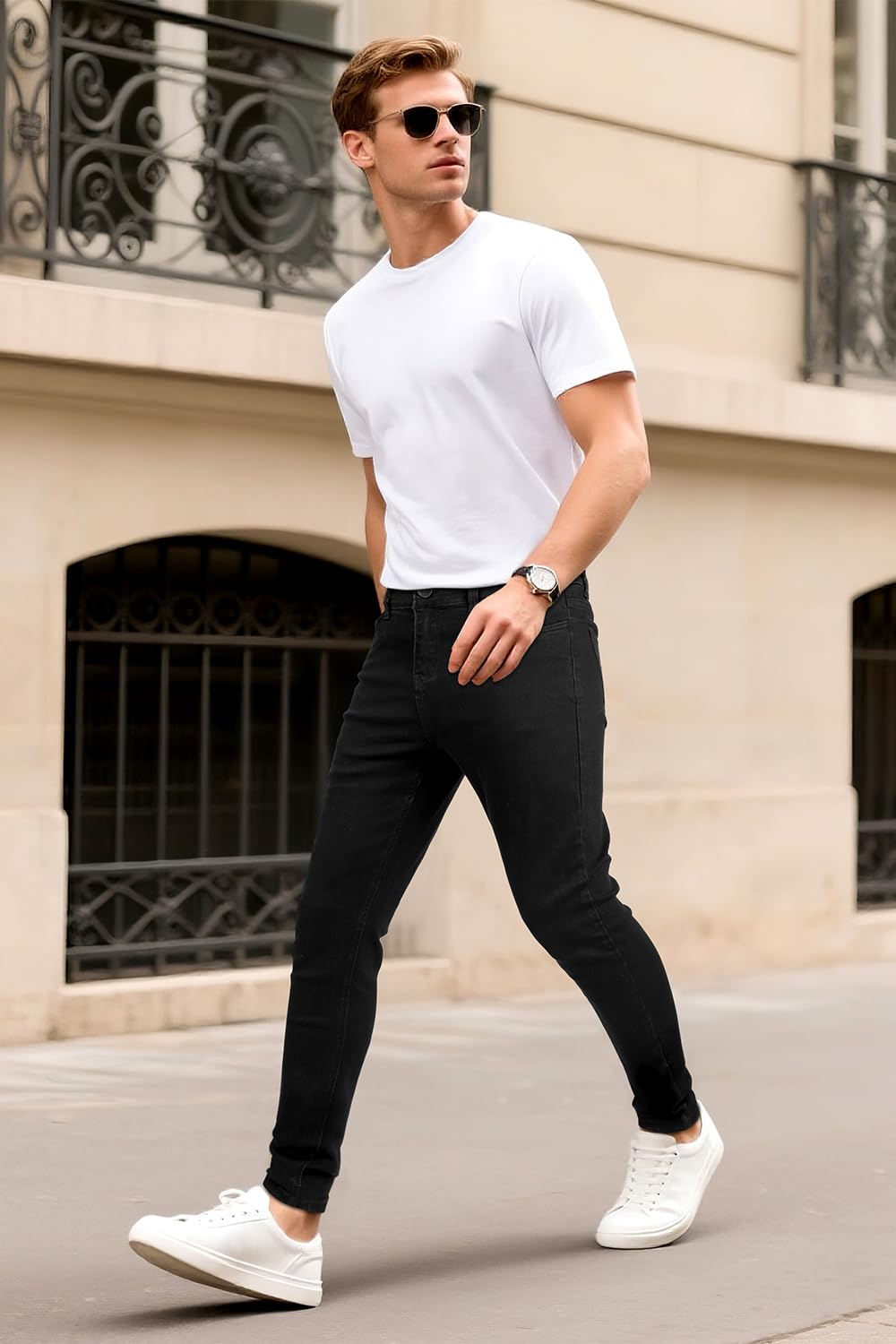 GINGTTO Jeans Homme Pantalon Skinny Élastique Slim Fit Extensible Tapered Denim Pants