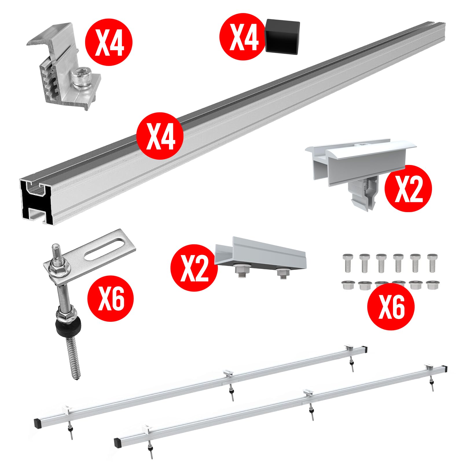 PV Photovoltaik Solarpaneel Halterung 2x Montage Set BLECHDACH - Stockschraube // Solar Panel Roof Mounting Kit, 2-Set Complete Installation Hardware with Rails and Brackets 25-40mm