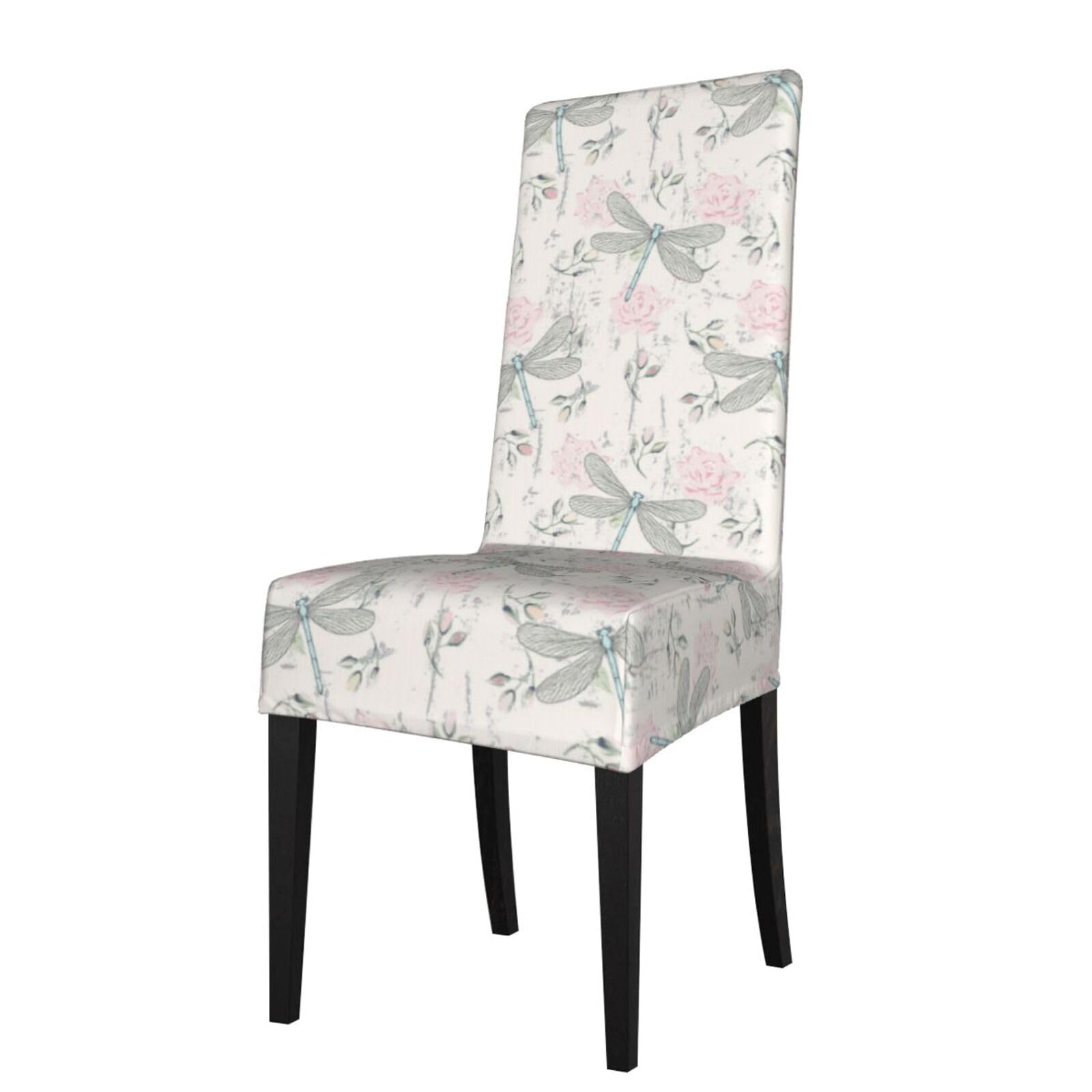 Lkymoh As Picture Dragonfly Shabby Chic Roses Worn Old Vintage Floral, Chair Covers Stretch Chair Slipcovers For Dining Room, For Party Pet Protection Universal Fit Soft Polyester