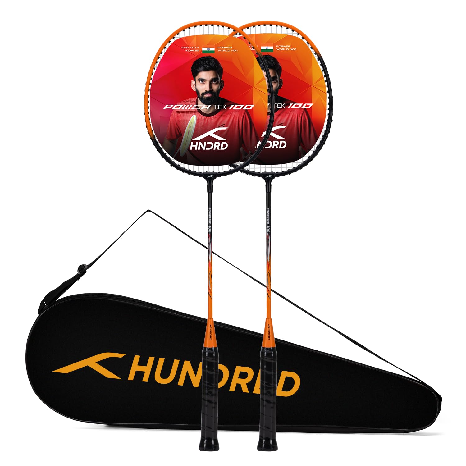 HUNDRED POWERTEK 100 (Set of 2) Badminton Racket with Full Cover