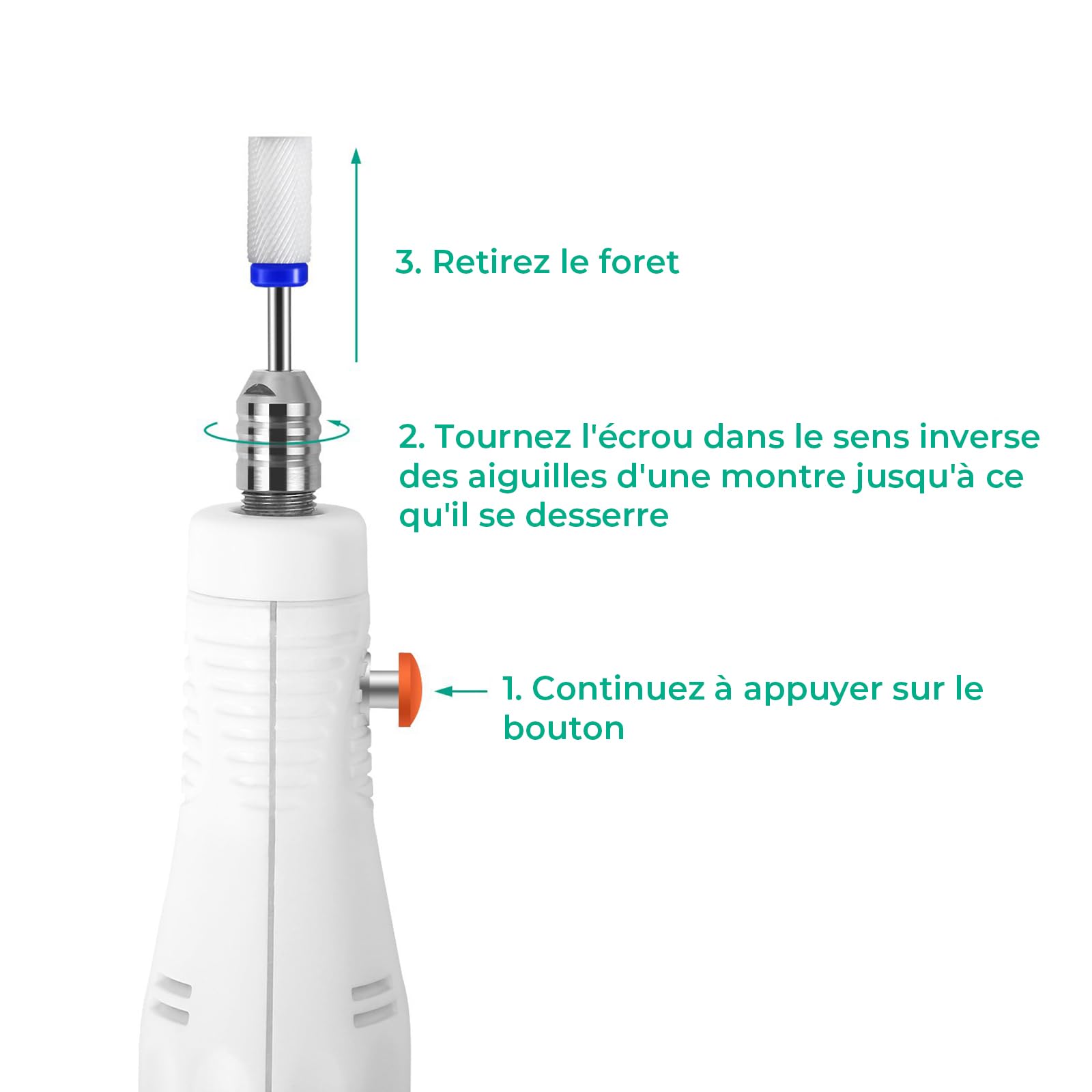 JSDA Ponceuse à Ongles + Embout en Céramique, Manucure Pédicure Set Pour Enlever Les Ongles en Acrylique et en Gel, Repousser Les durillons et Les Onlges Épais, Puissante, Durable - Max 25000 RPM