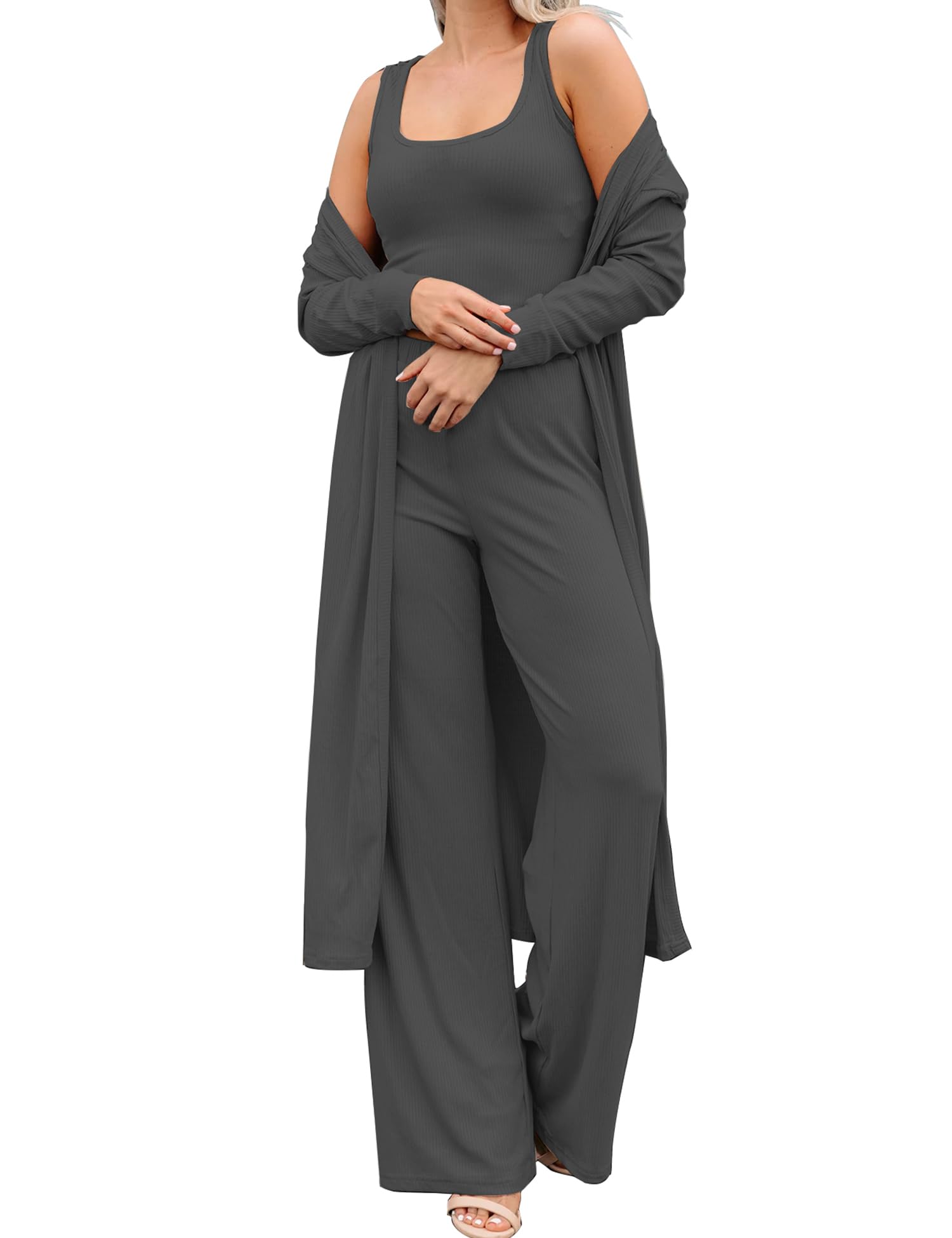 Swomog Womens Piece Matching Set Ribbed Knit Lounge Sets