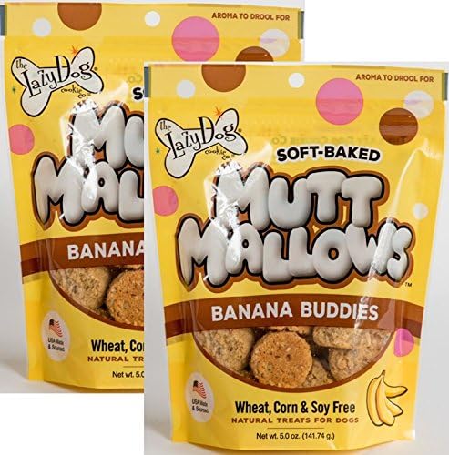 Lazy Dogs Mutt Mallows Soft Baked Dog Treats Banana Buddies 5 oz Bag - Safety Sealed 2 Pack