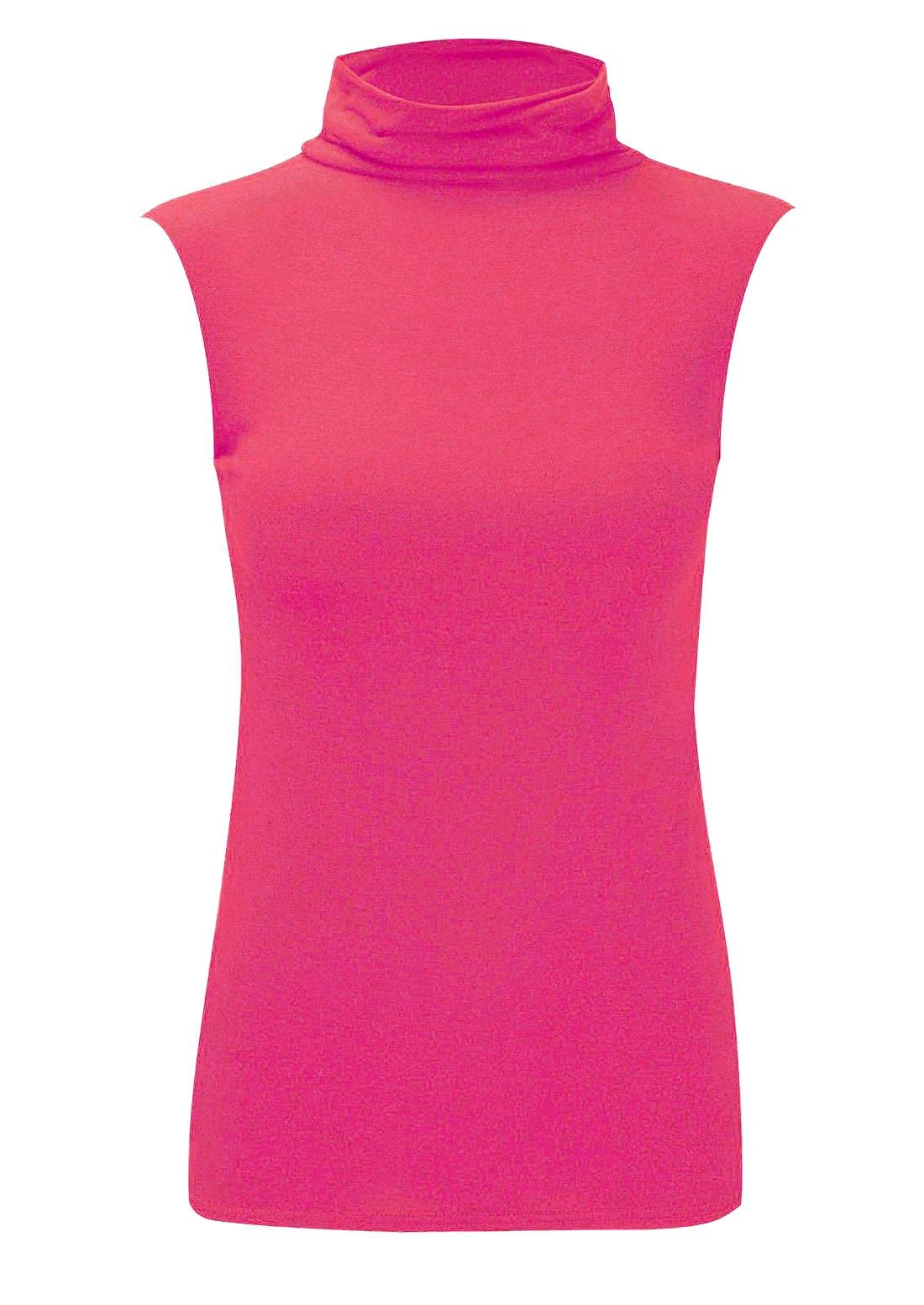 Real Life Fashion Ltd Women's Cerise Polo Turtle Neck Sleeveless Top Stretch Jumper Bodycon Top#( Polo Neck Plain Top#Uk 12-14#)