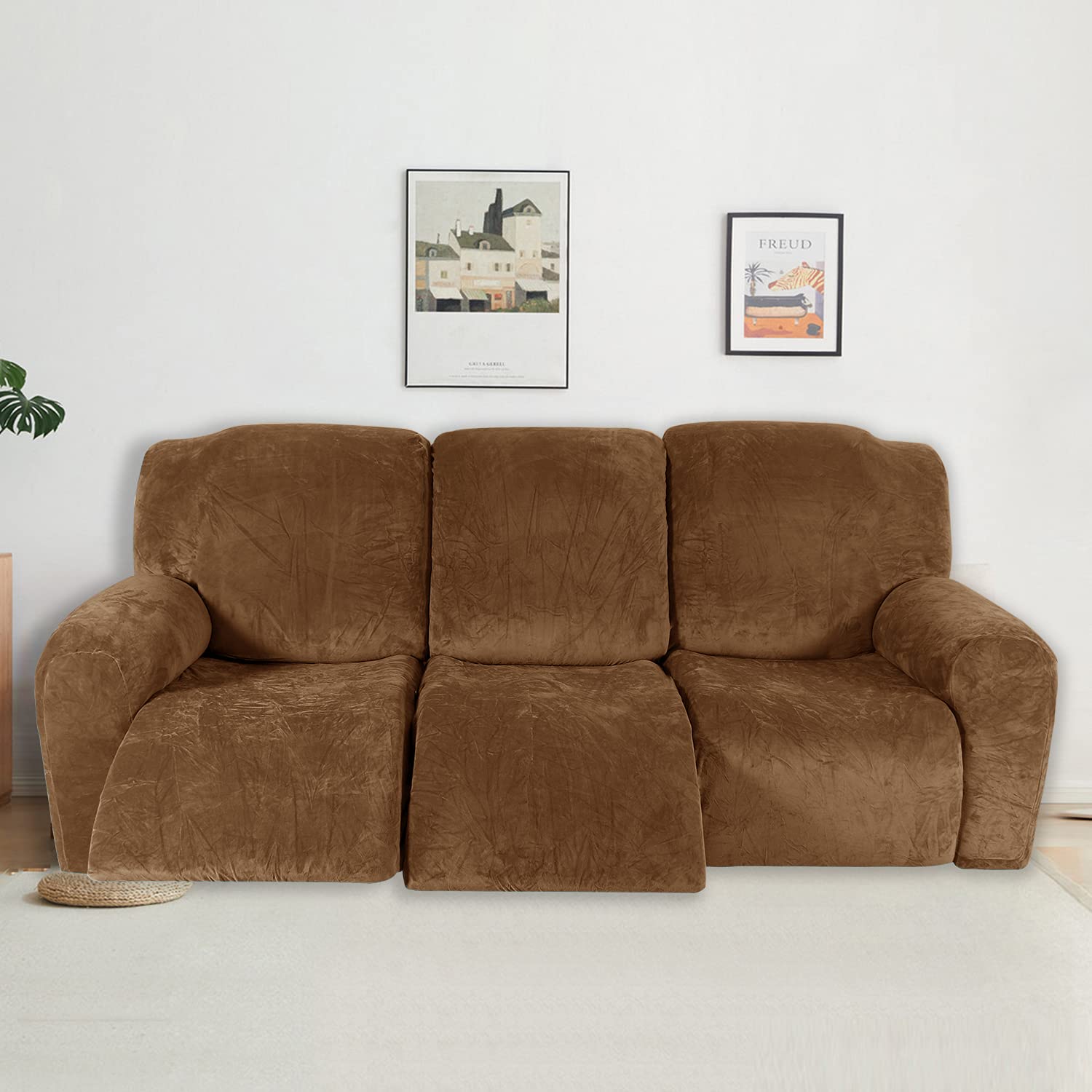 Relax Pokrowiec na fotel relaksacyjny, aksamitny rozciągliwy pokrowiec na fotel, domowy zmywalny pokrowiec na fotel do masażu, ochraniacz na fotel relaksacyjny (3-osobowy (8 sztuk), jasnobrązowy)