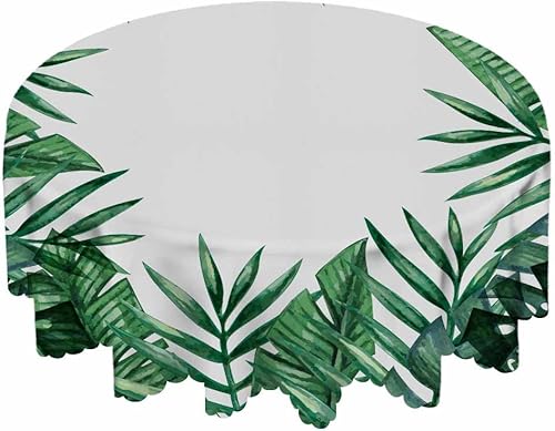 Miniatura 5 de Mantel de hojas de palmera de 60 pulgadas de diámetro, redondo, de verano, hojas verdes tropicales, manteles de naturaleza exótica para comedor,