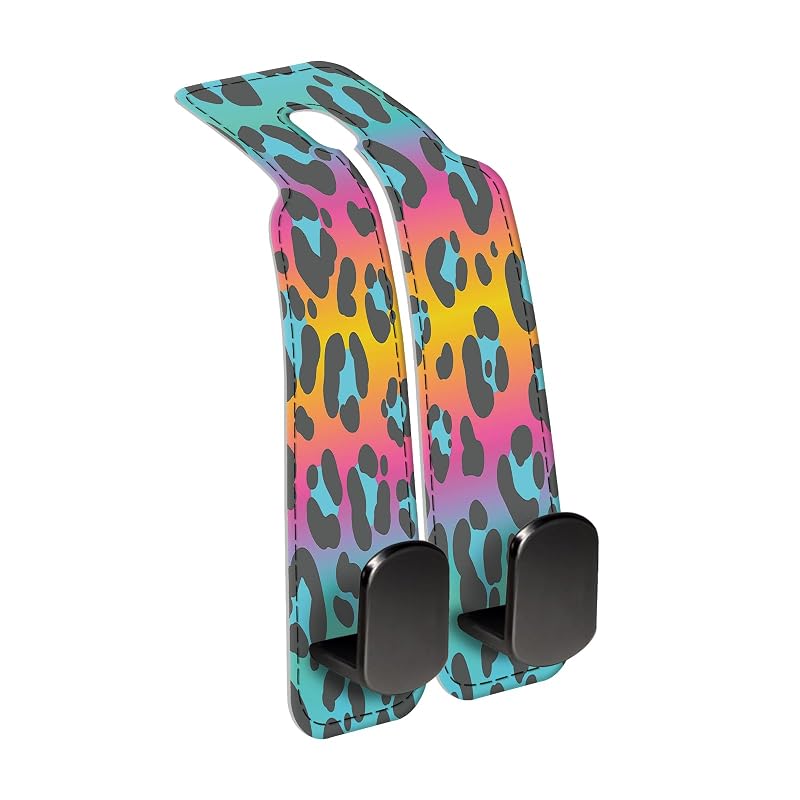 Organizador para Encosto de Banco com Gancho Duplo em Couro AXBSAKDI, Estampa Leopardo Colorido, 1 unidade
