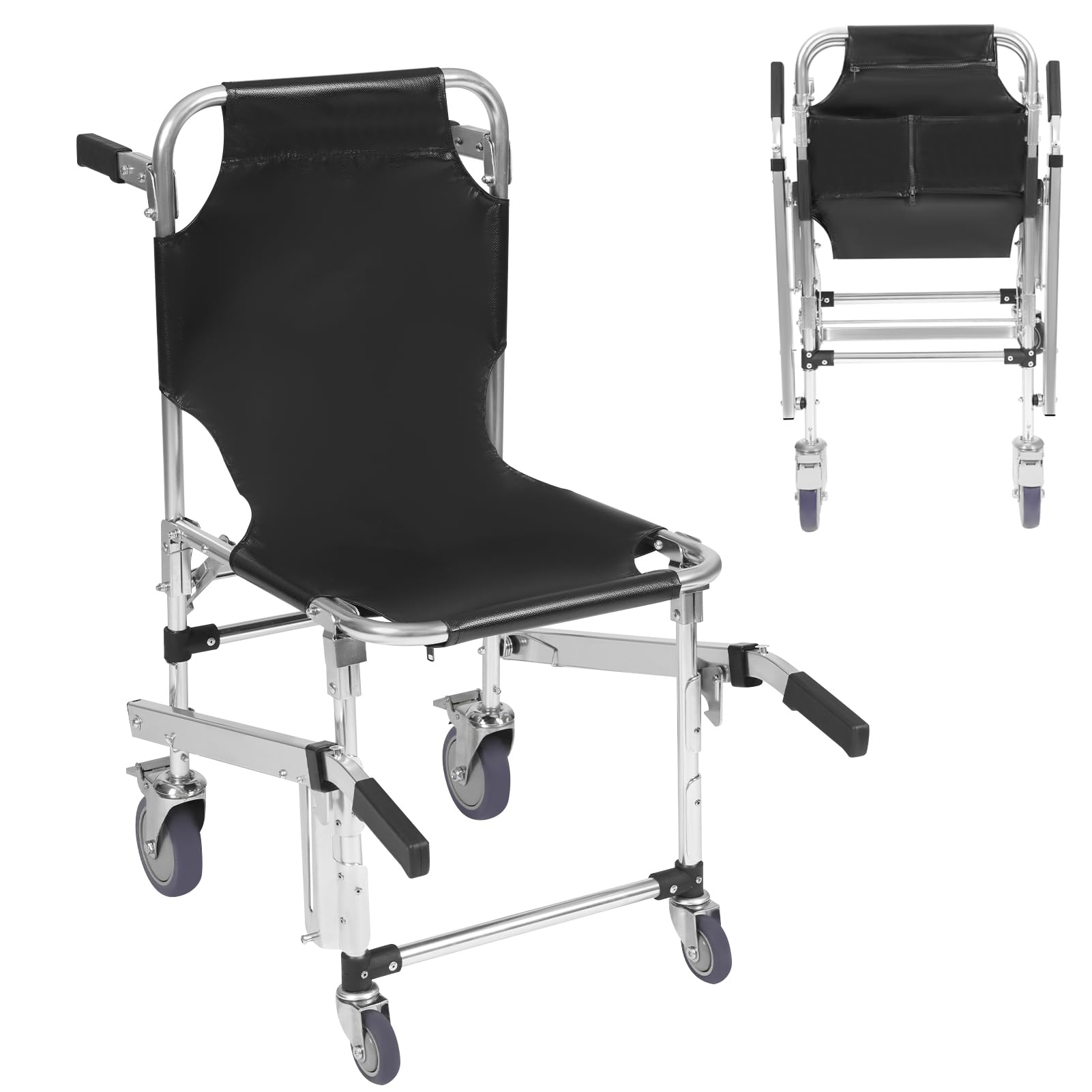 EMS - Silla de escalera de aleación de aluminio, ligera, plegable con cierre rápido, silla de evacuación para personas mayores, hasta 160 kg (negro)