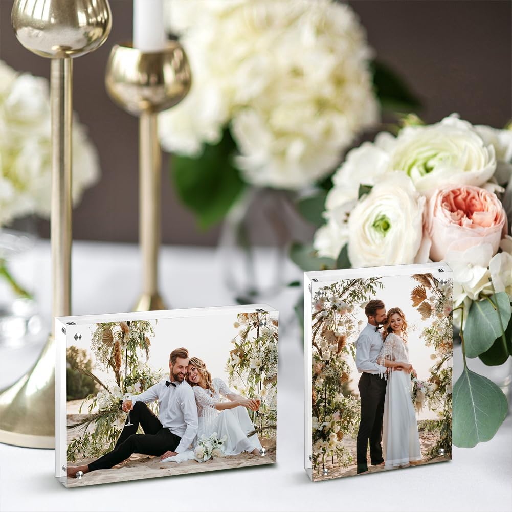 4x6 Acrylic Frames 16 Pack, 20mm Double Sided Magnetic Picture Frames Bulk Display Stand Self Standing Clear Photo Frames for Wedding Birthday Baby Shower Picture Holder