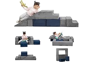 Convertible Modular Kids Play Couch with Climbing Blocks and Ottomans