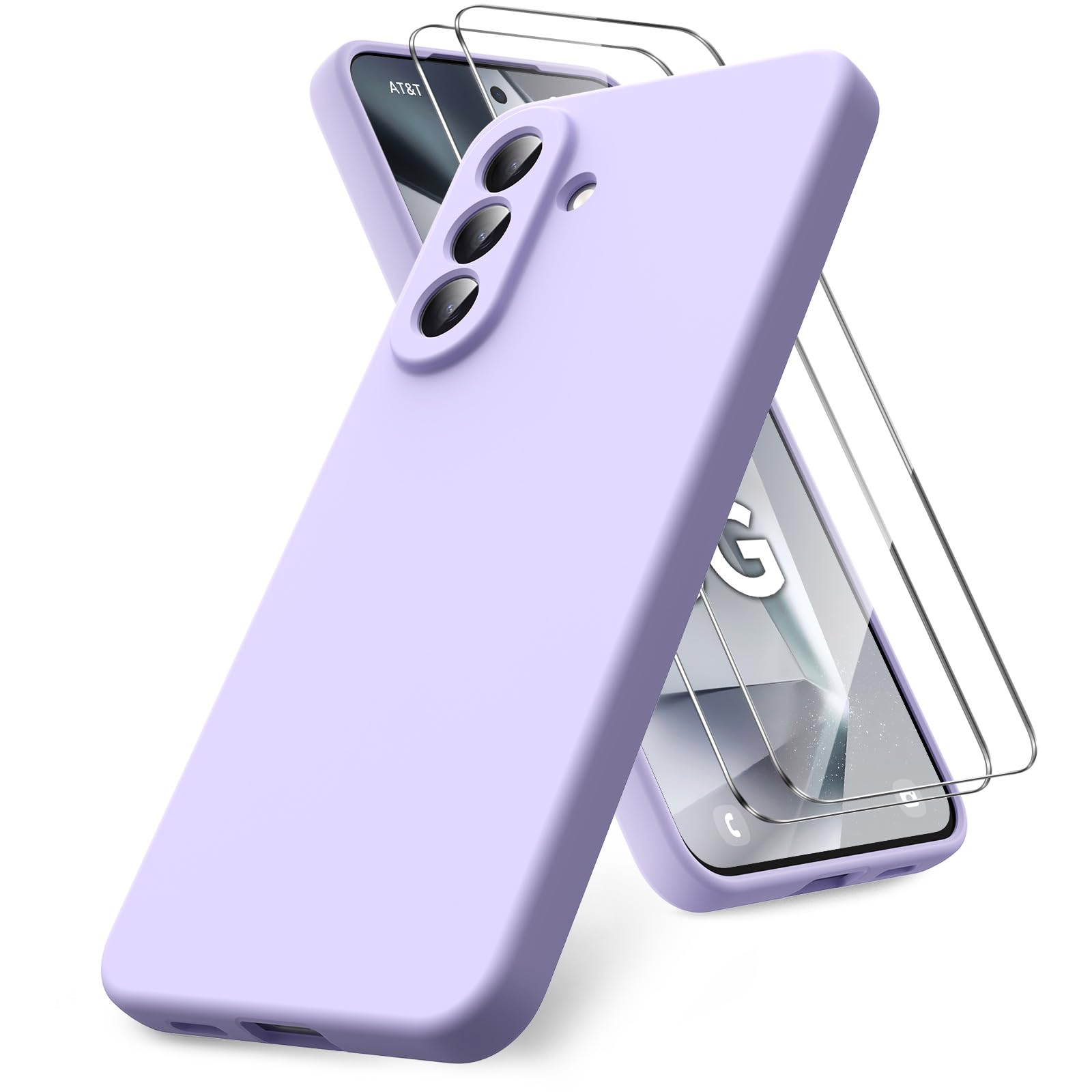 Vansdon Cover Compatibile con Samsung Galaxy A57 5G, 2 Pellicola Protettiva in Vetro Temperato, Gomma Gel di Silicone Liquida Antiurto Custodia - Viola chiaro