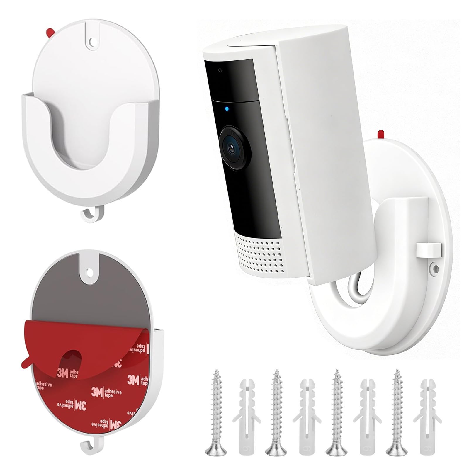 2 Pcs No Drill Camera Wall Mount for Ring Indoor Cam 2nd Gen, Blink Mini 2 & Outdoor 4 – Adhesive or Screw Install, Includes Screws, Plastic Bracket, White
