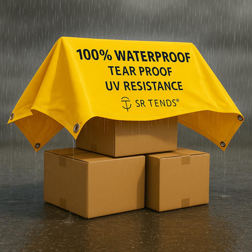 Heavy Duty 500 GSM Waterproof Tarpaulin – Virgin Material Tarp with Reinforced Eyelets – UV Resistant, Durable Yellow Tirpal for Construction, Roof & Outdoor Use (Yellow, 9 x 9 FT) — Amazon image 4