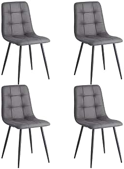 Pack de 4 Sillas de Comedor Escandinavo, Sillas de Cocina en Cuero Sintético, Sillas Auxiliares Tapizadas con Patas Metálicas Negros, para Cocina, Salón (Gris Oscuro)
