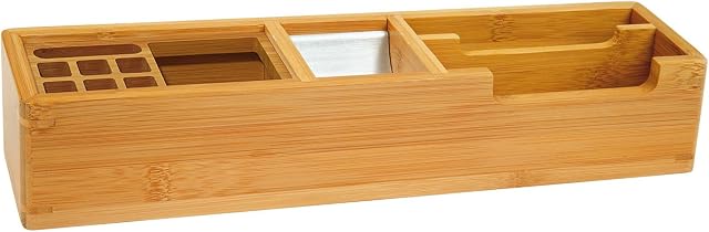 WEDO 611007 Butler bambus, 2 przegródki, 2 wkłady na długopisy, 1 aluminiowa wkładka na spinacze biurowe, 31,8 x 6,8 x 6 cm, w kartonie prezentowym, brązowy, długi