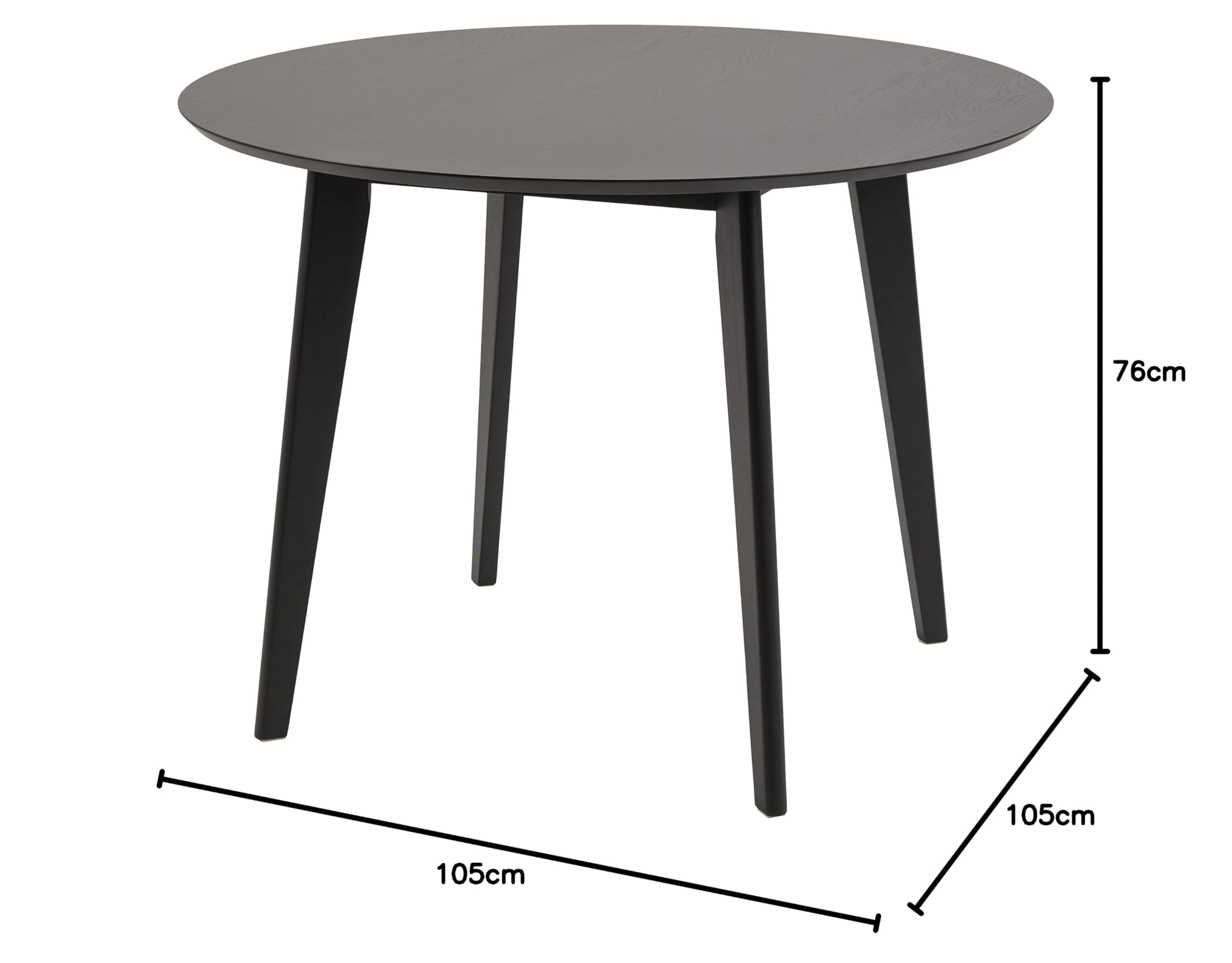 AC Design Furniture Roxanne tavolo da pranzo, nero, impiallacciatura rovere/albero della gomma, L: 105 x P: 105 x H: 76 cm, 1 pz